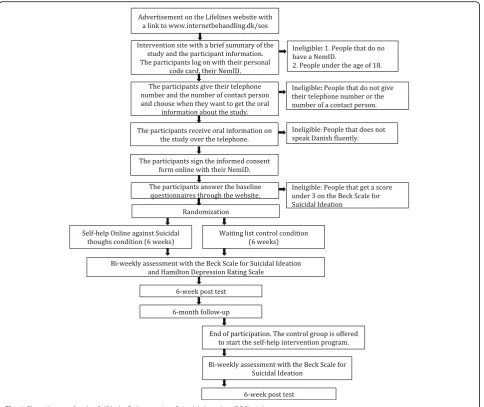 Fig. 1 Flow diagram for the Self-help Online against Suicidal thoughts (SOS) trial