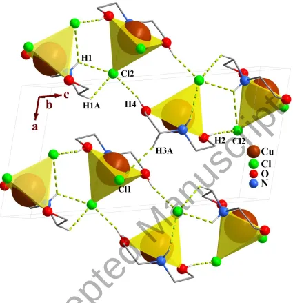 Figure 4. Packing of 2 showing the hydrogen bonds. Only the hydrogen atoms involved in hydrogen bonding are shown