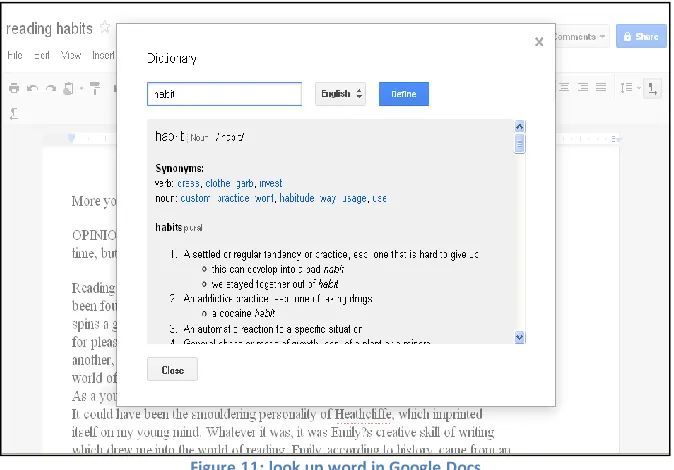 Figure 11: look up word in Google Docs 