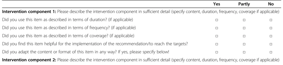 Table 2 Questionnaire to document implementation activities (A2)
