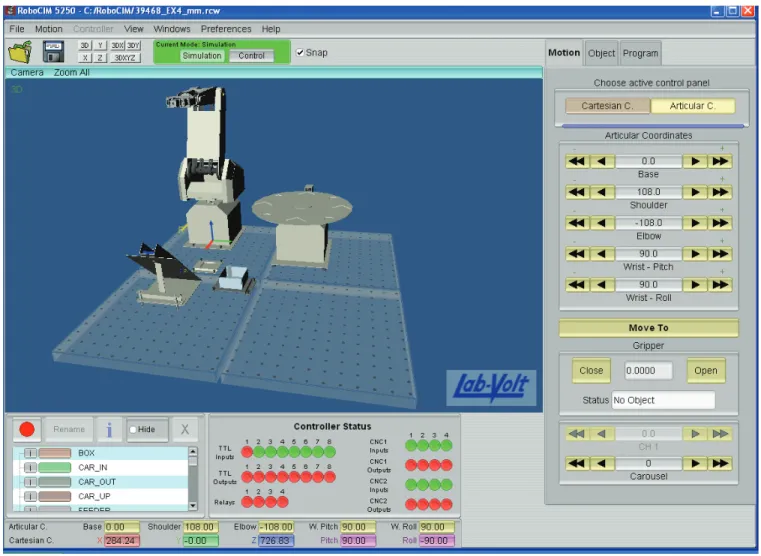 Figure 4-2. 3D view of the equipment mounted on the work surfaces, and the list of points registered for the program.