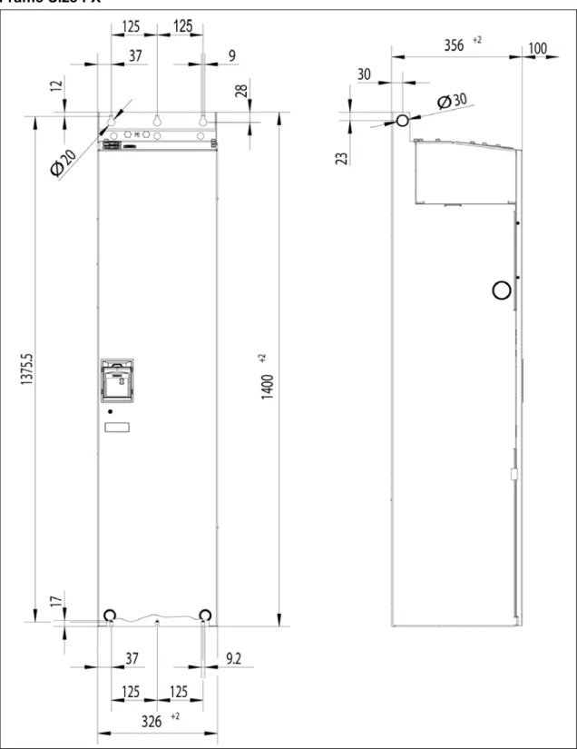 Figure 2-5  Installation dimensions for MICROMASTER 430 Frame size FX 