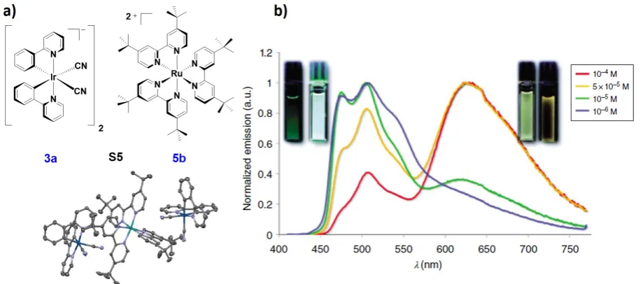 Figure 3. a) Chemical structure of the soft salt S5 with its single crystal x-ray structure; b) 