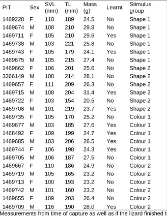Table A1. Summary of measurements and stimulus group composition. 