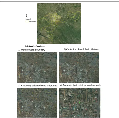 Fig. 2 Map of selected wards in Zambia, and sampling methodology (example: Matero ward)