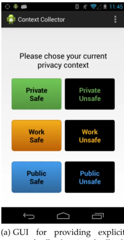 Figure 2.2: GUI of the Context Collector app used for collecting ground truth information about the risk of device misuse and privacy sensitivity of the context