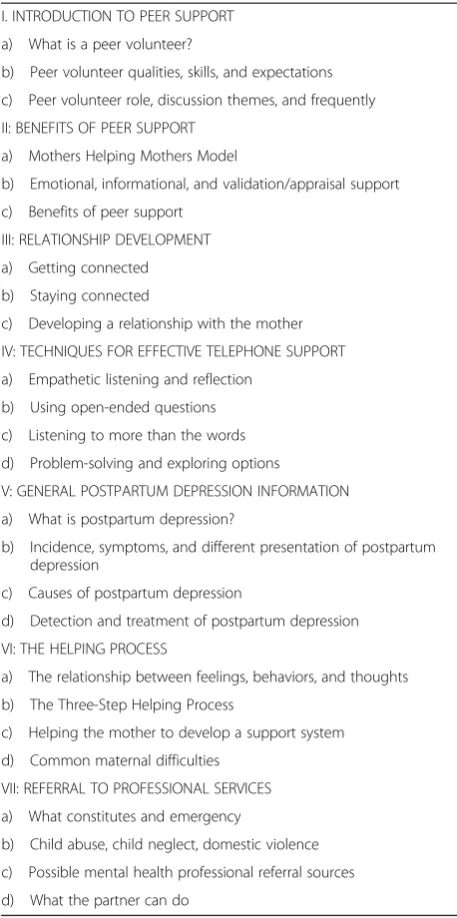 Table 2 Topics in the training manual for peer volunteers