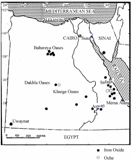 Figure 1. Locations of iron mineral deposits in Egypt [27]. 