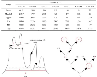 Table 5. Statistics in related fuzzy connected components of the images of Figure 1. 