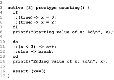 Figure 8.  The PROMELA source code for a simple example program 