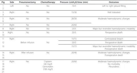 Table 1 Synthesis of methods and results of all animals treated.