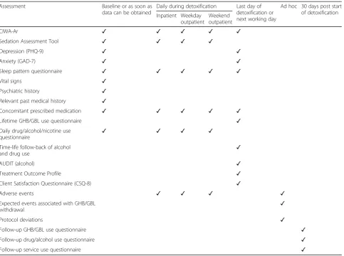 Table 1 Assessment schedule of quantitative measures
