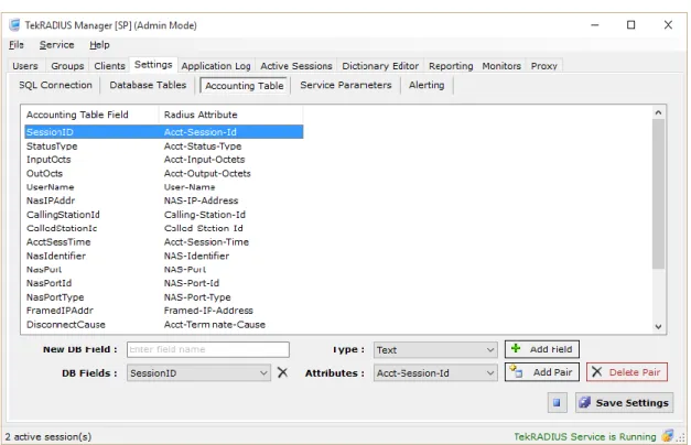 Figure 3 - Accounting Table Field Selection 