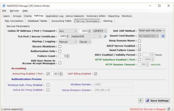Figure 4 - Service Parameters Configuration 
