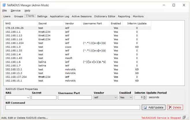 Figure 6 - RADIUS Clients 