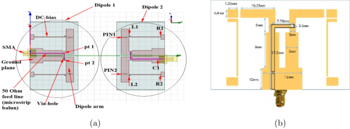 Figure 5.1: The Design and Geometry of the Proposed Antenna: (a) General view;