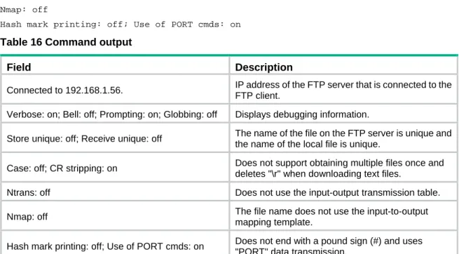 Table 16 Command output 