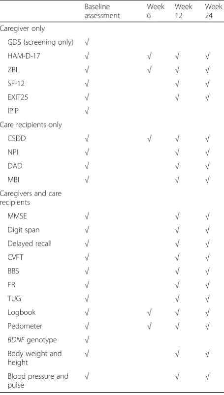 Table 1 Assessment schedule for caregivers and care recipients