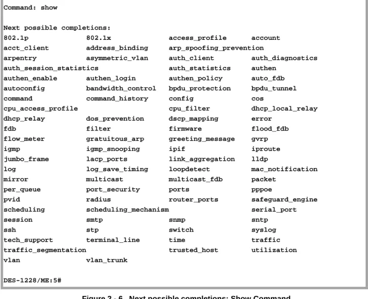 Figure 2 - 6.  Next possible completions: Show Command 
