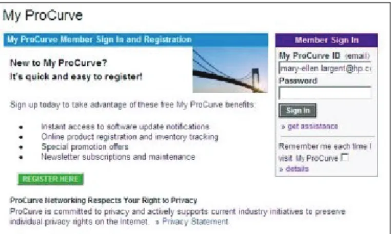 Figure 4. My ProCurve Login page
