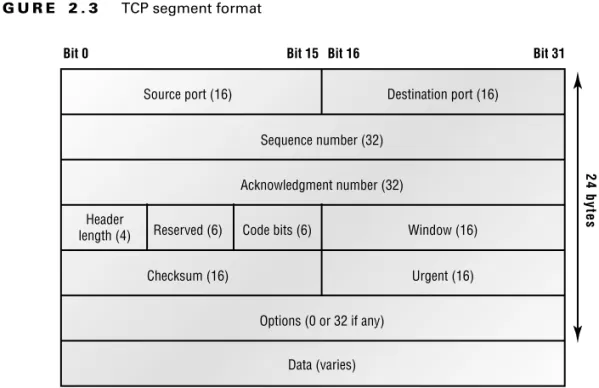 Figure 2.3 shows the TCP segment format. The figure shows the different fields within the  TCP header.