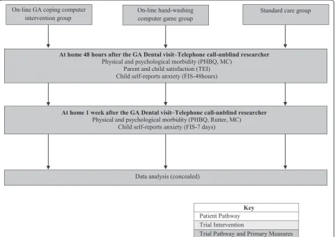 Figure 4 Preparatory information for children undergoing GA for tooth extraction: flow diagram showing key measures postoperatively.For information on the Rutter Scale see [25]