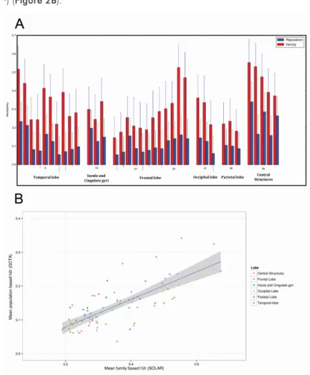 FIGURE 2: A Barplot showing regional brain heritability. Structures that are in both the left as well as the right hemi- hemi-sphere were averaged for this figure