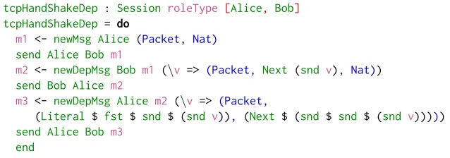 Figure 7: A Dependently Typed Global Session Description for the TCP Handshake.