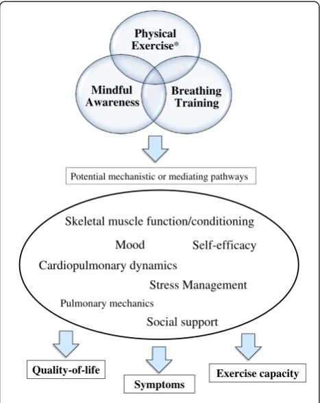 Figure 1 Conceptual model of tai chi and mind-body breathingand potential mechanistic pathways to improved patient-centeredoutcomes in chronic obstructive pulmonary disease (COPD).
