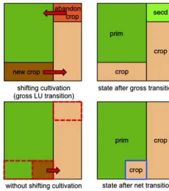 Figure 4. Schematic diagram showing difference between inclu-sion of shifting cultivation (gross transitions) vs