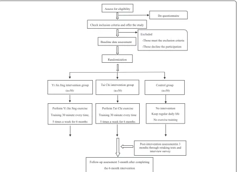 Fig. 1 Study design as flow diagram: recruitment, randomization, intervention, follow-up, assessment, and outcomes