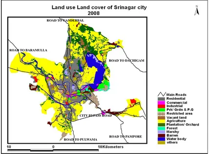 Figure 3. Land use land cover of srinagar city 2008. 