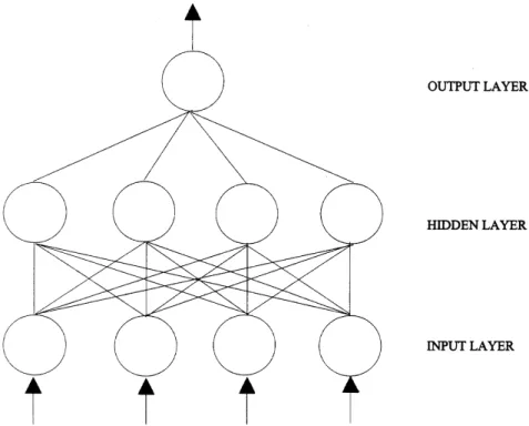 Fig. 1. A typical fully connected feedforward neural network (MLP) used for two-group classi®cation problems.