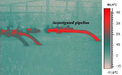 Fig. 3. Thermal image of parts above surface of the investigated pipeline 