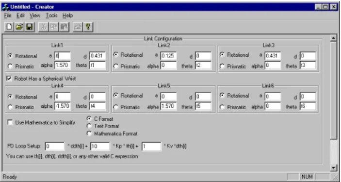 Figure 12. Input parameter window of the simulation-control package