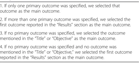 Table 1 How we identified the main outcome in each abstractand publication