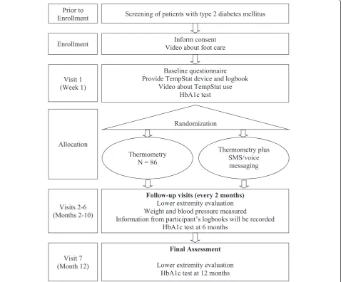 Fig. 2 Flow chart. Legend: description of the trial. HbA1c: Glycated Hemoglobin SMS: Short Message Service