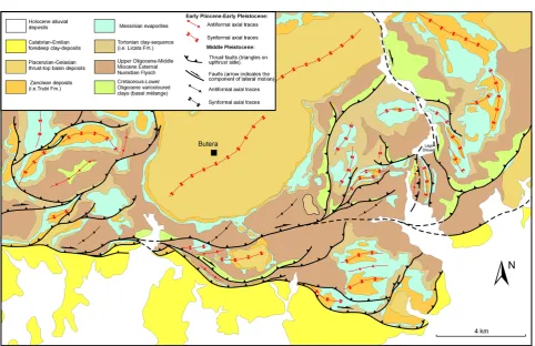 Figure 4. Geological and structural map of the Butera Area (see location in Figure 2)