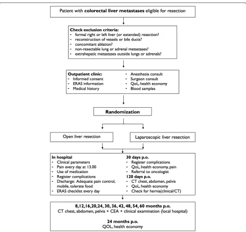 Figure 1 Oslo-CoMet study flowchart. CEA, carcinoembryonic antigen; CT, computed tomography; ERAS, Enhanced Recovery After Surgery;p.o., postoperative; QoL, quality of life.