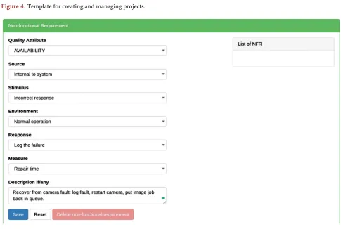 Figure 4. Template for creating and managing projects.  