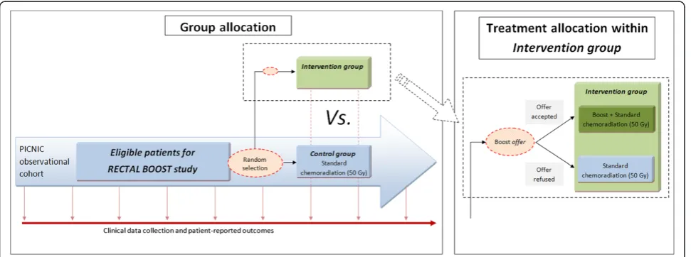 Figure 1 Study design and flowchart. PICNIC, ProspectIve data CollectioN Initiative on Colorectal cancer; RECTAL BOOST, RandomizEdControlled Trial for Pre-operAtive Dose-escaLation BOOST in Locally Advanced Rectal Cancer.