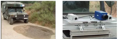 Fig. 13. (a) Ground vehicle performing tests (b) Zoom on the sensors including the presented camera