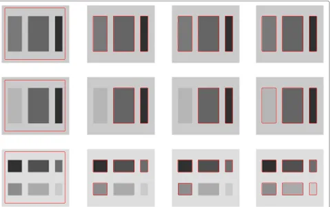 Figure 4 Comparison results for segmenting multi-objects with diﬀerent intensities. Column 1, initial contours