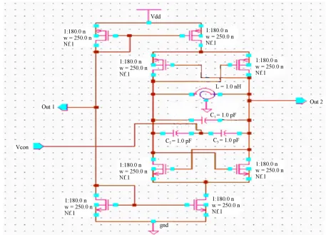 Figure 1. Schematic view of the present VCO design with current mirror. 
