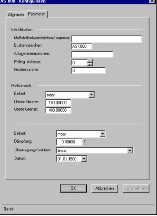 Fig. 2: Display of the parameter file card: