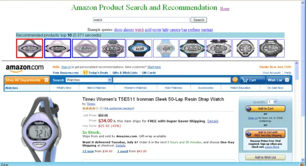 Figure 3.17: Snapshot of the product search and recommendation system for e-commerce.