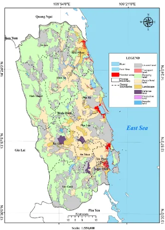 Figure 4. Sea level map of 50 cm according to climate change scenario in Binh Dinh province