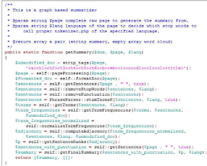 Figure 6: Example of a graph based summarizer in PHP 5.4 ROUGE Results