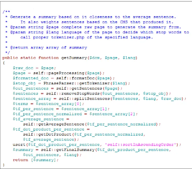Figure 8: Example of a centroid based weighted summarizer in PHP 7.2 ROUGE Results