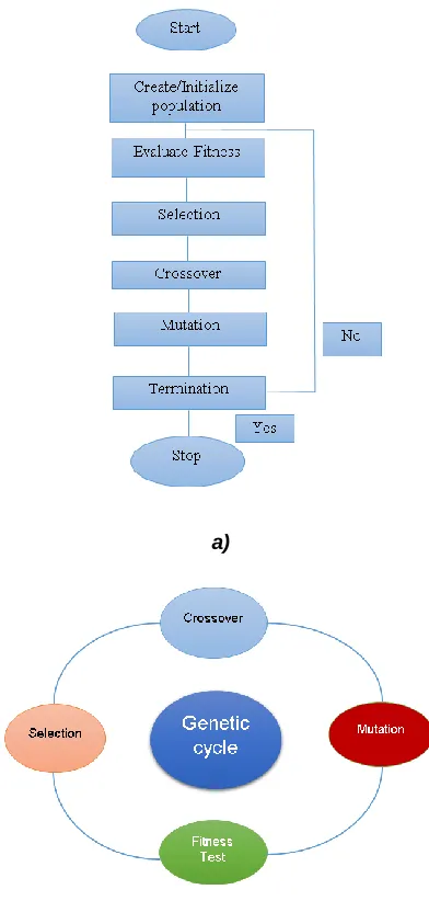 Figure 12:  a) Flow diagram of genetic algorithm b) Genetic cycle  